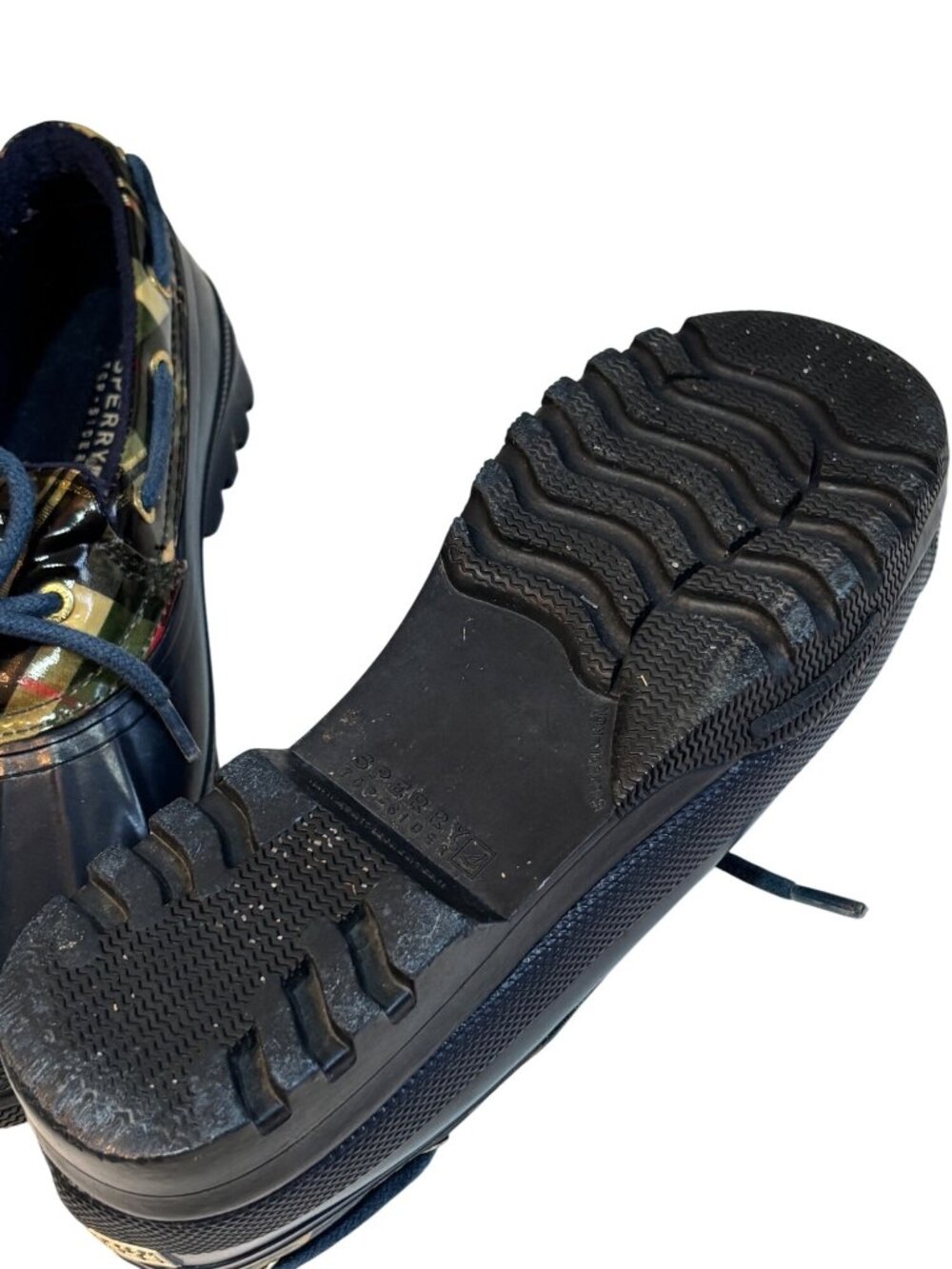 Sperry Top-Sider Womens Waterproof Rubber Duck Boots With Plaid Design 6 Navy & - Picture 4 of 13